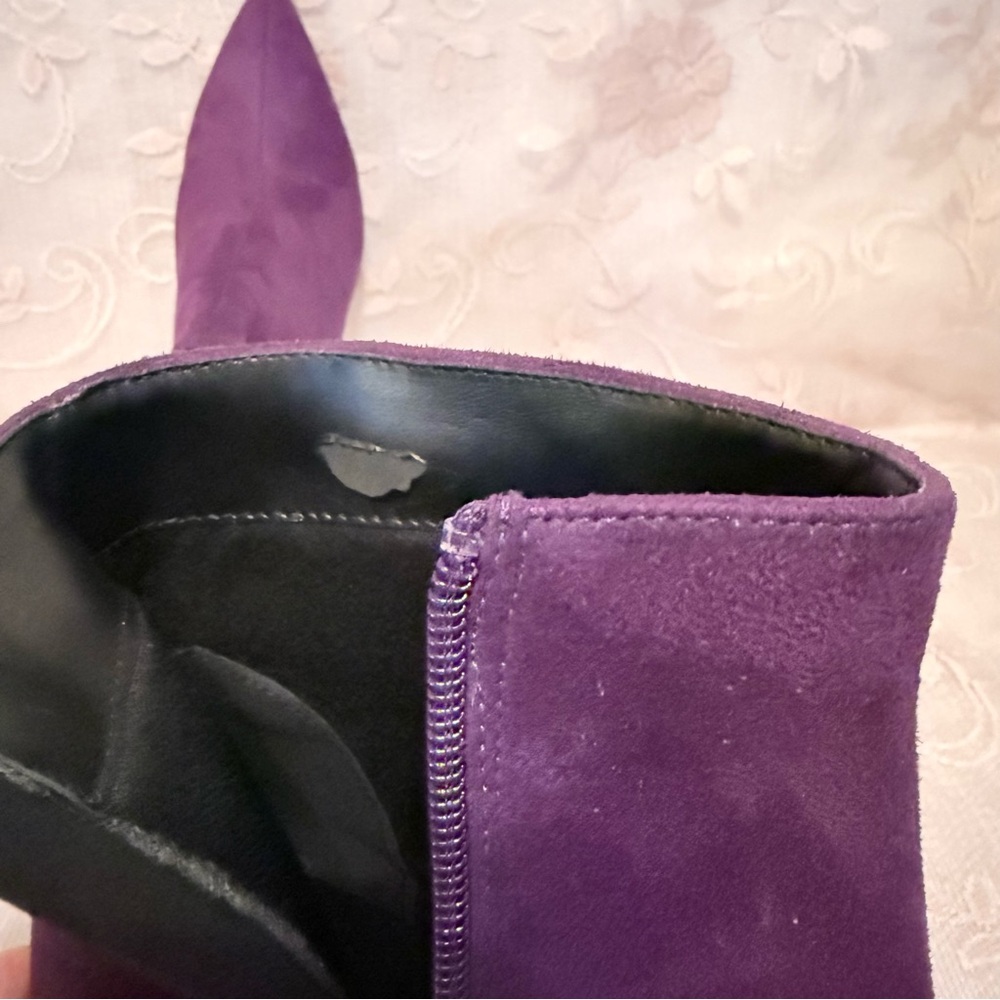 Purple Short Boots Heels Zipper Pointed Toe Faux Suede Size 8 - Picture 9 of 9